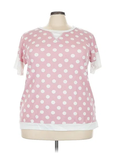 Pre-owned Sew In Love Short Sleeve Top Pink Polka Dots Pattern Crew Neck Tops
