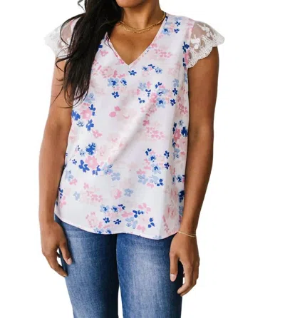 Sew In Love Still The One Lace Sleeve Floral Top In Multi