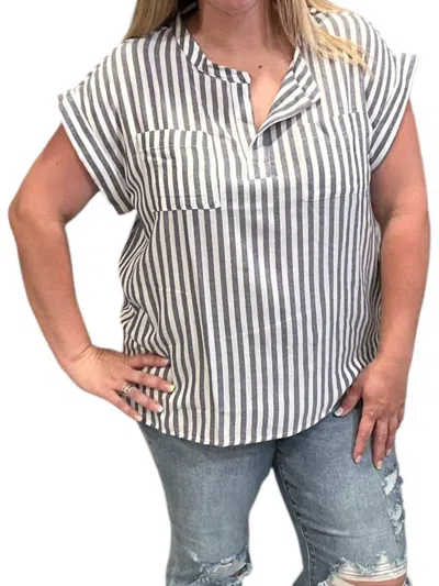 Sew In Love Stripe Top In Grey/white In Blue