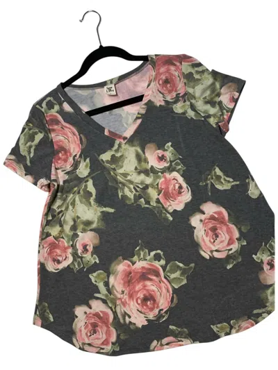 Sew In Love Sweet Rose Parade V Neck Tee In Charcoal/multi