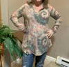 Sew In Love Swirl Notch Long Sleeve Top In Tie Dye In Multi