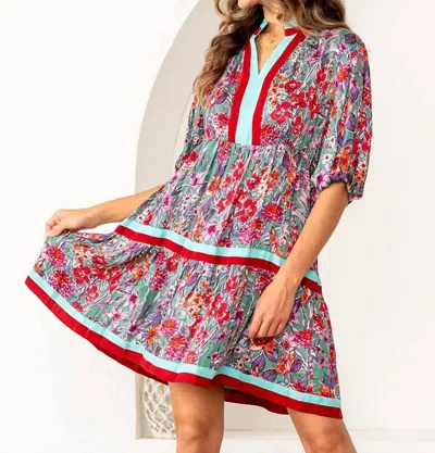 Sew In Love Tiered Mini Dress With Puff Sleeves In Floral In Red
