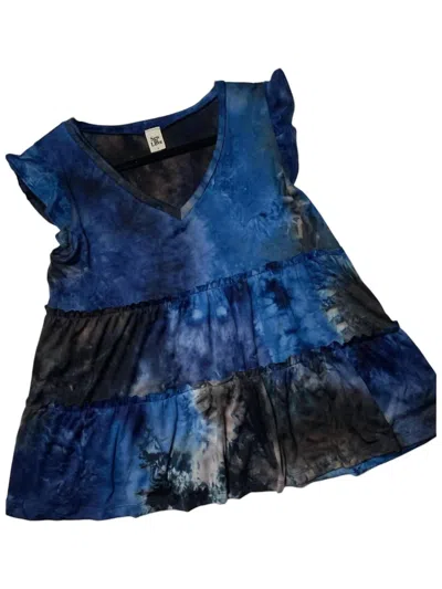 Sew In Love Women's Baby Doll Ruffle Sleeve Tie Dye Tank Top In Stormy Skies In Multi