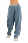 Sew In Love Women's Straight Leg Utility Pocket Pant In Light Denim In Blue