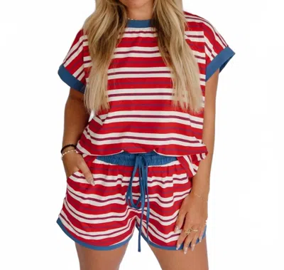 Sewn And Seen Americana Stripe Set In Blue/red In Multi