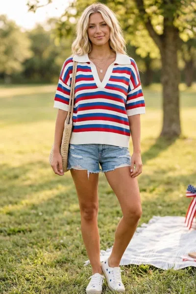 Sewn And Seen Americana Striped Lightweight Sweater In Multicolor