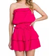 Sewn And Seen Blaire Strapless Ruffled Romper In Fuschia