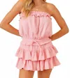 Sewn And Seen Blaire Strapless Ruffled Romper In Pink