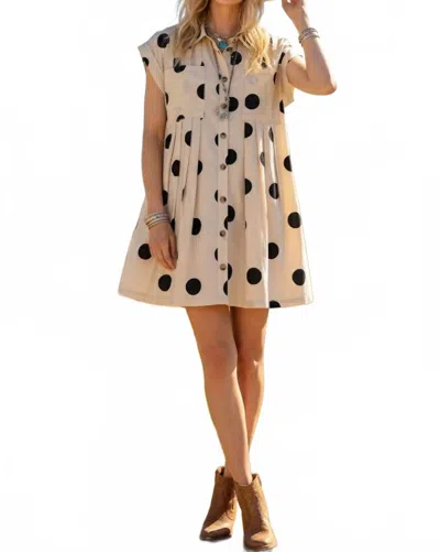 Sewn And Seen Button Down Pleated Poplin Mini Dress In Beige In Multi