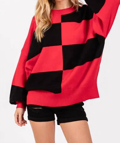 Sewn And Seen Checkered Sweater In Red/black