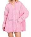 Sewn And Seen Farrah Trim Detail Button Down Shirt In Pink In Pink