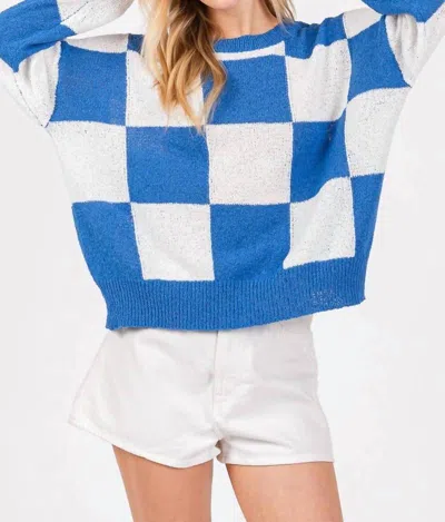 Sewn And Seen Game Day Checker Sweater In Blue/white