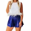 Sewn And Seen Jeanie Metallic Smocked High Waisted Game Day Shorts In Blue In Multi