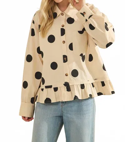 Sewn And Seen Kip Polka Dot Ruffle Hem Top In Cream In White