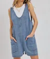 Sewn And Seen Overall Denim Romper In Medium Wash