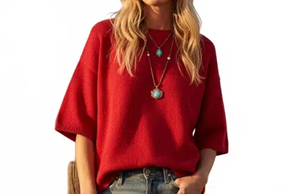 Sewn And Seen Short Sleeve Relaxed Sweater In Red