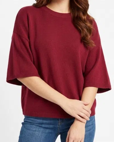 Sewn And Seen Short Sleeve Relaxed Sweater Top In Burgundy In Red
