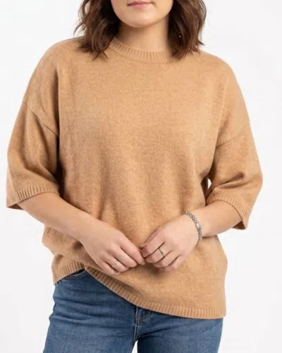 Sewn And Seen Short Sleeve Relaxed Sweater Top In Taupe In Nude