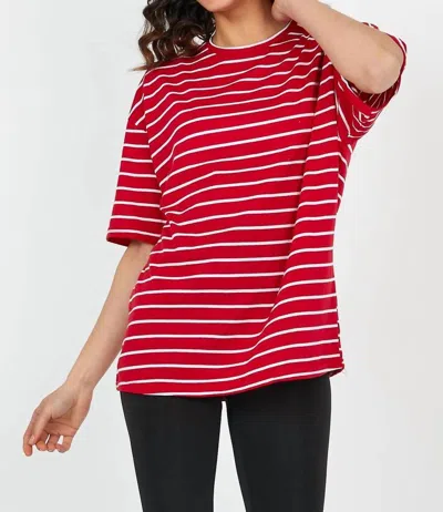 Sewn And Seen Striped Knit Short Sleeve Top In Red