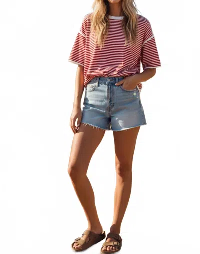Sewn And Seen Striped Oversized Knit Top In Red