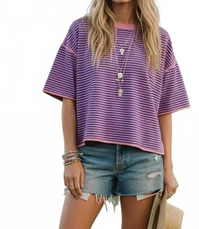 Sewn And Seen Striped Oversized Knit Top In Royal Blue/purple