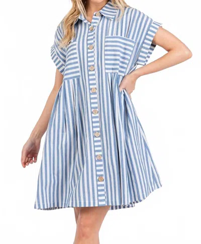 Sewn And Seen Vivian Striped Button Down Mini Dress In Blue