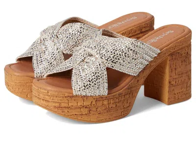 Seychelles Adorned Metallic Raffia Slide Sandal In Silver