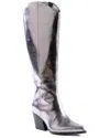Seychelles Begging You Pewter Grey Metallic Leather Knee-high High Heel Boots In Grey