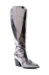 Seychelles Begging You Pewter Grey Metallic Leather Knee-high High Heel Boots In Pewter