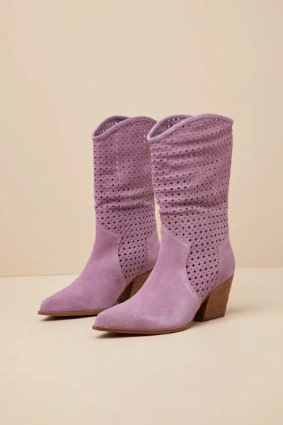 Seychelles Diva Lavender Suede Leather Perforated Mid-calf Boots In Purple