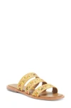 Seychelles Empress Yellow Ribbon Embroidered Sequin Flat Slide Sandals