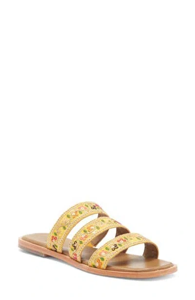 Seychelles Empress Yellow Ribbon Embroidered Sequin Flat Slide Sandals