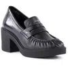Seychelles High Tea Womens Block Heel Leather Loafer Heels In Black