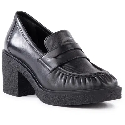 Seychelles High Tea Womens Block Heel Leather Loafer Heels In Black