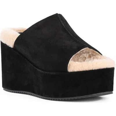 Seychelles Iconic Moment Leather Wedge Slide Sandal In Black
