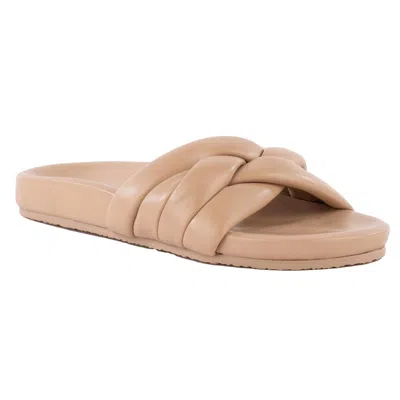 Seychelles Low Key Glow Up Womens Criss-cross Leather Slide Sandals In Beige
