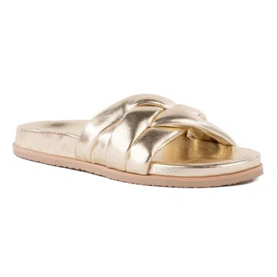 Seychelles Low Key Glow Up Womens Criss-cross Leather Slide Sandals In Gold