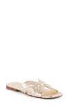 Seychelles Madhu Silver Metallic Leather Flat Slide Sandals In Light Gold