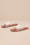 SEYCHELLES MAHOGANY NATURAL CROCHET SLIDE SANDALS