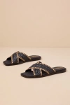 SEYCHELLES POMELO BLACK RAFFIA SLIDE SANDALS