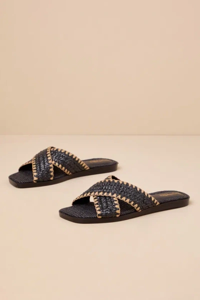 Seychelles Pomelo Black Raffia Slide Sandals