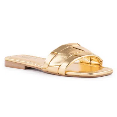 Seychelles Portland Womens Woven Leather Slide Sandals In Gold