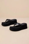 SEYCHELLES SKYSCRAPER BLACK FLATFORM THONG SLIDE SANDALS