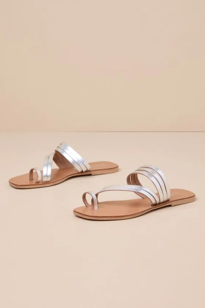 Seychelles Summer Rain Silver Metallic Leather Strappy Slide Sandals In Silver
