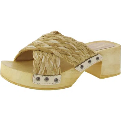 Seychelles Warm Waters Natural Raffia Wooden Platform Slide Sandal Heels In Brown