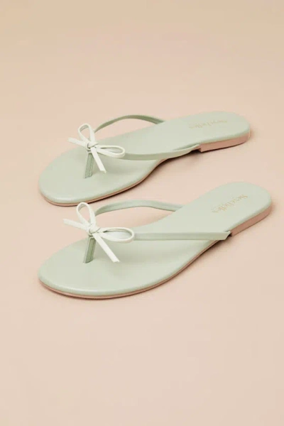 Seychelles Wish List Seafoam Vegan Leather Bow Thong Sandals In Green