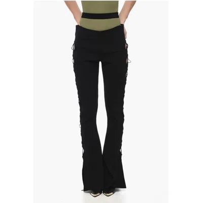 Seymayka High-waisted Knit Flared Pants With Cut-out Details
