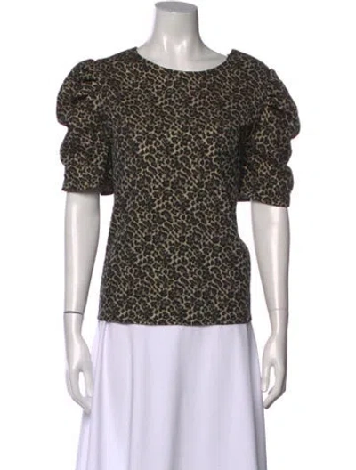 Pre-owned Sézane Animal Print Crew Neck Top In Gold