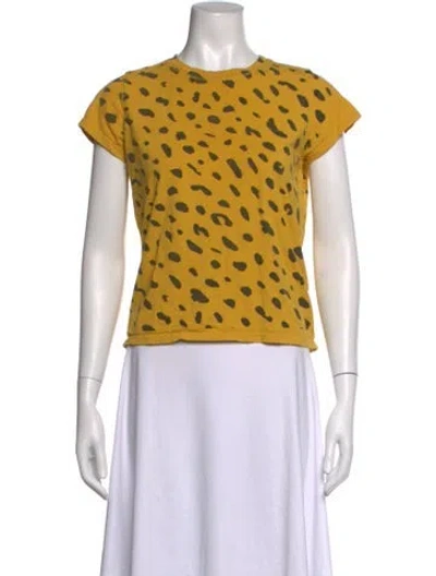 Pre-owned Sézane Animal Print Crew Neck T-shirt In Yellow
