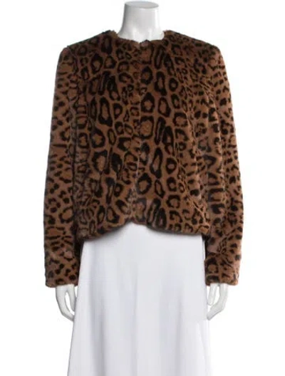 Pre-owned Sézane Animal Print Faux Fur Jacket In Brown